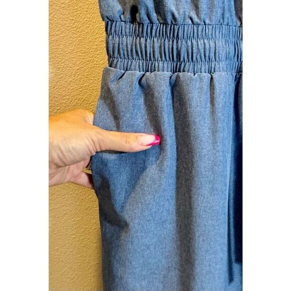 NWOT Albion Fit Going Places Light Chambray Cap Sleeve Dress Large - Picture 6 of 13